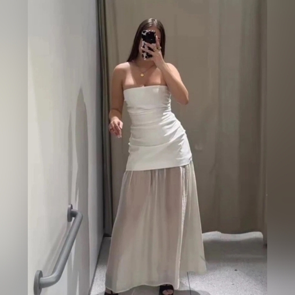 Zara Combination Strapless Midi Dress - Picture 2 of 10